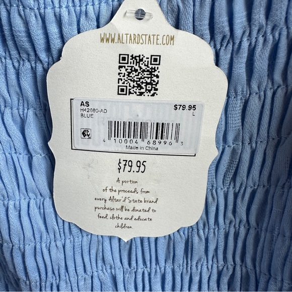 NWT Altar’d State Camilla Smocked Blue Mini Dress Sz Large - Picture 4 of 7